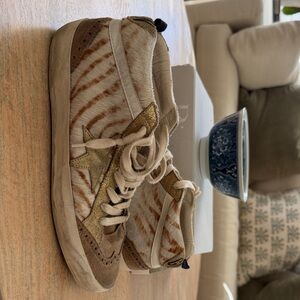 Golden Goose Brown and Gold High-Top Sneakers - Zebra print